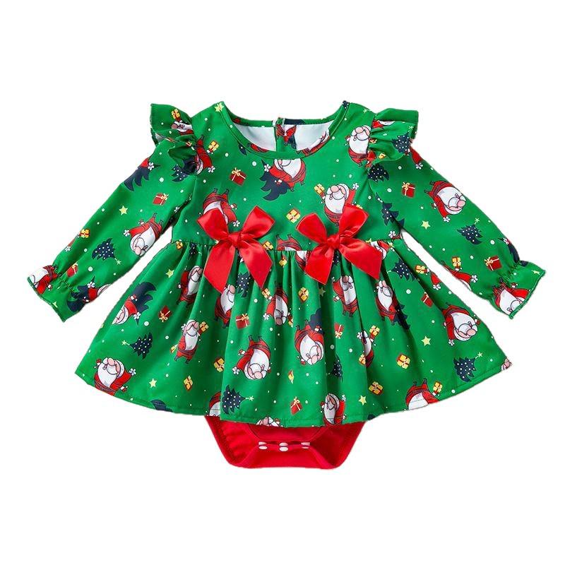 Tuta-vestito da neonata per Natale con testa di Babbo Natale - Pezzo unico a maniche lunghe per bambina Autunno/Inverno