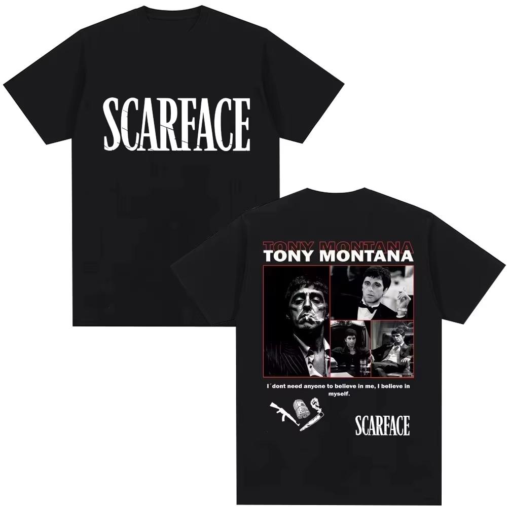 2026 Scarface Film Tony Montana & Al Pacino Stampa Anni '90 Retro Stile Harajuku Unisex Cotone Moda Maglietta