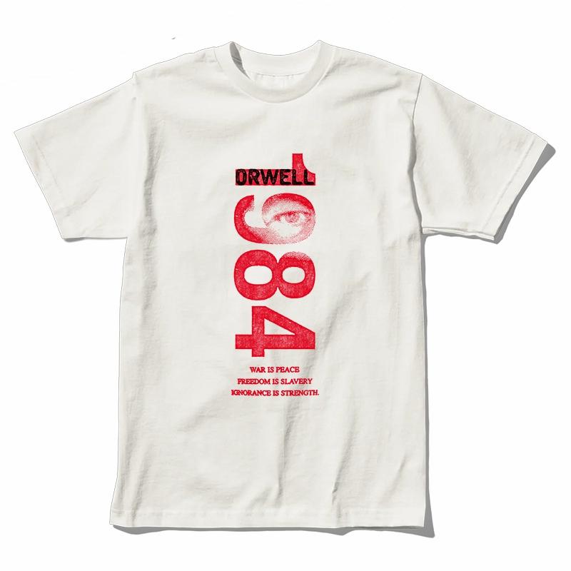 Coolmind U0014-T2 1984 Graphic Print Men T Shirt O-Neck Loose Tshirt Men 100% Cotton Tee Shirts