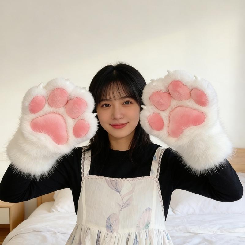 Furry Cats Paws Gloves Cosplay Costume Gloves for Women Girl Warmth Comfort Soft Plush Fursuit Gloves Anime Armwear