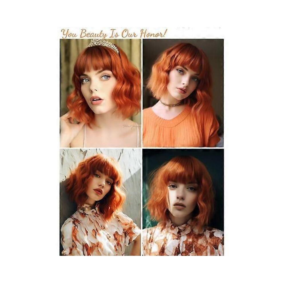 Short Copper Red Wigs for Women Fox Red Wig Ombre Red Dark Root Culy Bob Wigs with Bangs Ginger Hair Wig