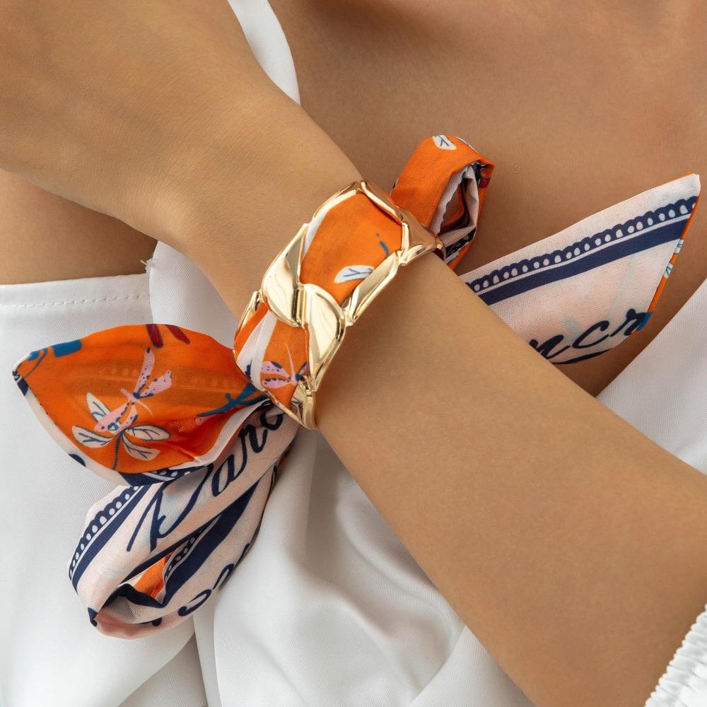 

Polka Dot Silk Scarf Cuff Bangles Ribbon-Wrapped Ethnic Style Wristband Jewelry Accessories Style 5