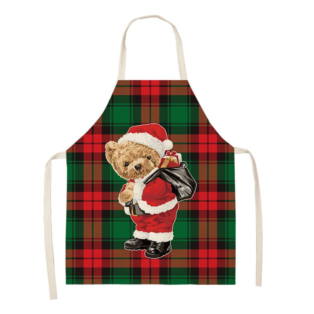 Merry Christmas Printed Kitchen Apron Christmas Deer Apron Cotton Linen Easy To Clean Household Tools 66x47cm