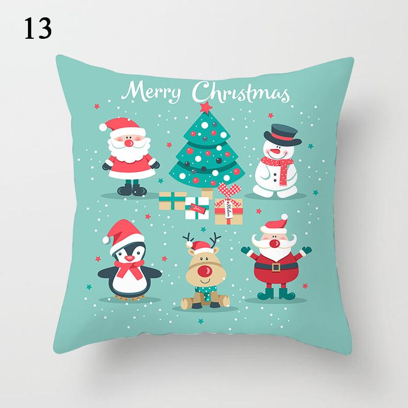 Christmas Cartoon Santa Claus Elk Penguin Decorative Pattern Pillow Case Bedroom Living Room Sofa Cinema Car Throw Pillow Case