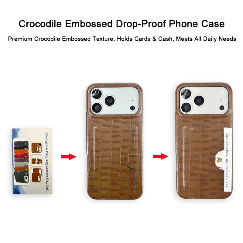 Luxury Crocodile Texture PU Phone Case IPhone 17 Pro 16 Max With Card Slot Full Coverage Business Style