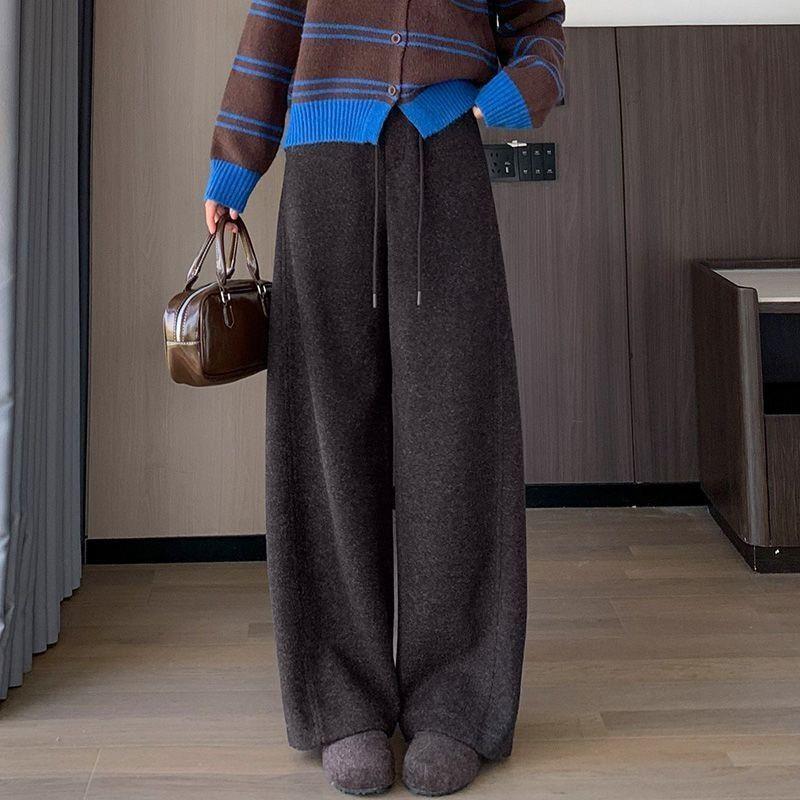 2025 Autumn/Winter Women s Plus Velvet Wool Wide-Leg Lazy Style Casual Pants S 43-50kg