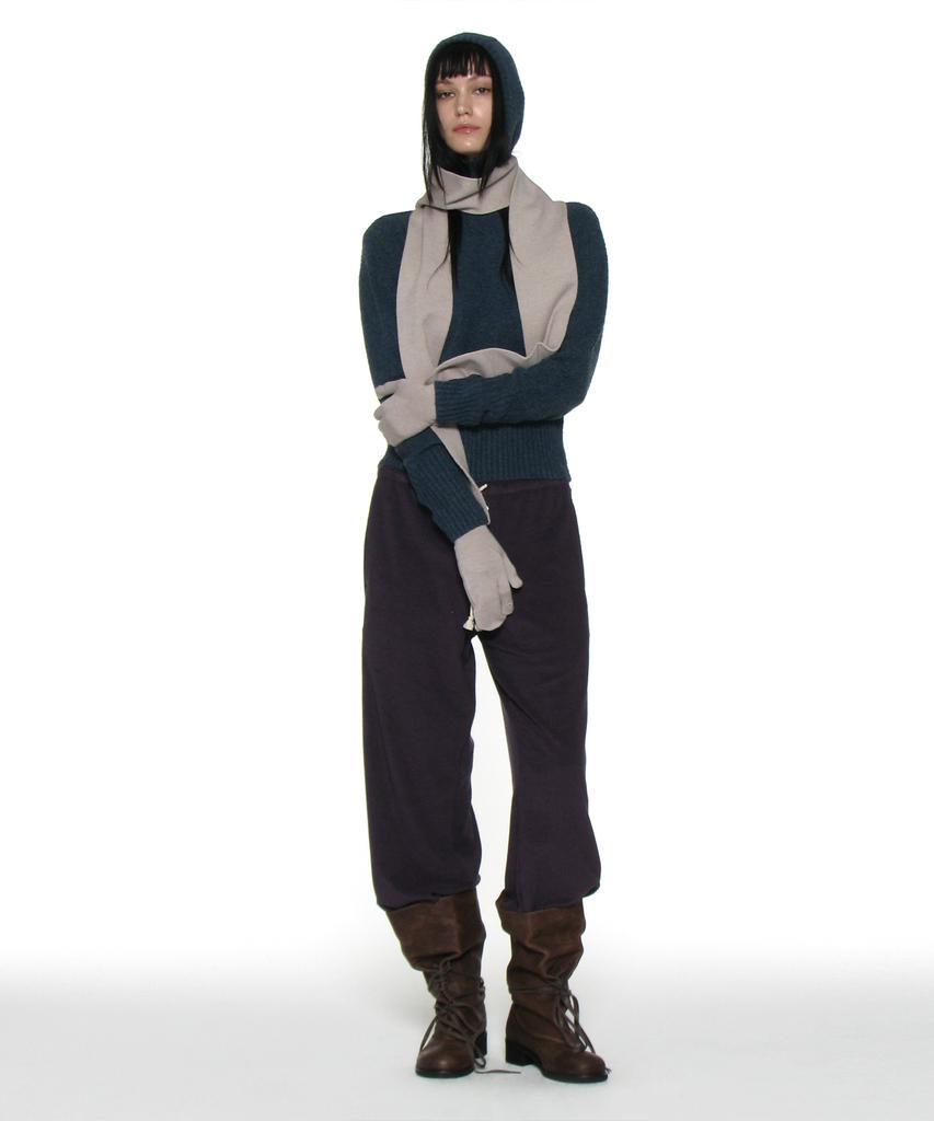 PARTIMENTO WOMEN Cutout Warmer Knit Hoodie_Dark Teal