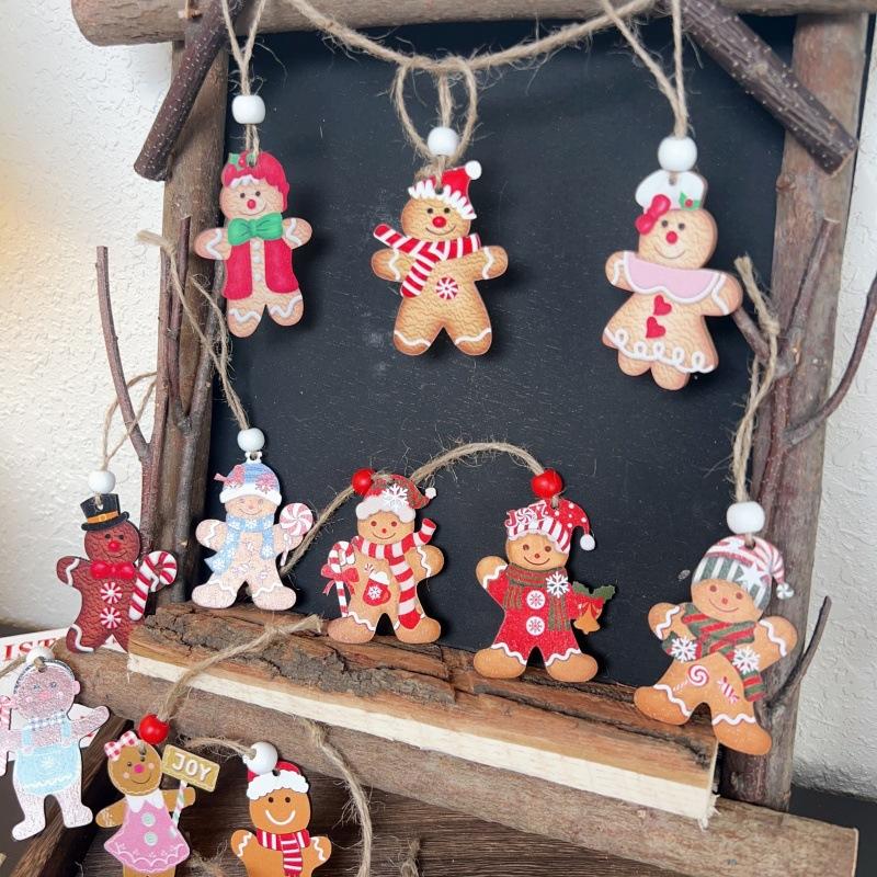 Christmas Four Grid Gingerbread Man Wooden Pendant Christmas Tree Decoration Gift Box Show Window Decoration Pendant