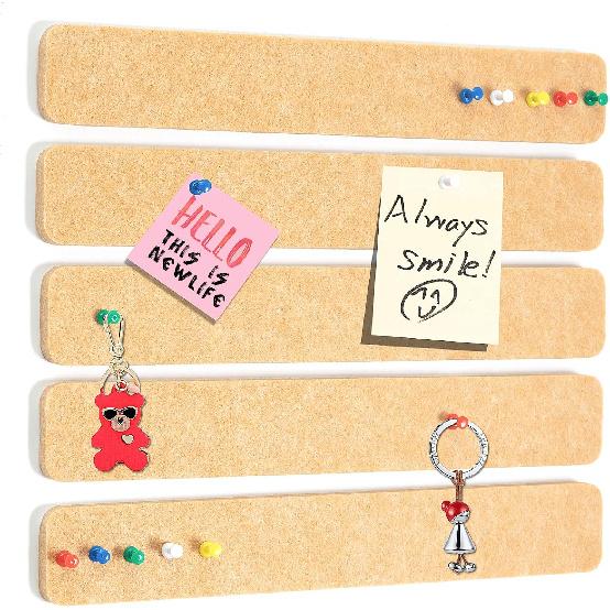 Felt Pin Board Bar Strips Bulletin Board for Bedrooms Offices Home Wall Decoration, Notice Board Self Adhesive Cork Board with 35 Push P for Paste