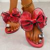 Women's Slippers Summer New Round Head Crystal Toe Lace Butterfly Knot Soft Sole Anti-slip Wear-resistant Flat Shoes