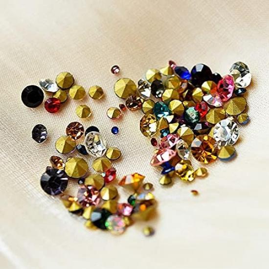 Ss2-ss22 Mix Sizes Round Glass Stone Pointed Back Crystal Rhinestone Nail Art Decorations Necklace Earring Brooch Repair Jewelry (Color: Mix Colors,
