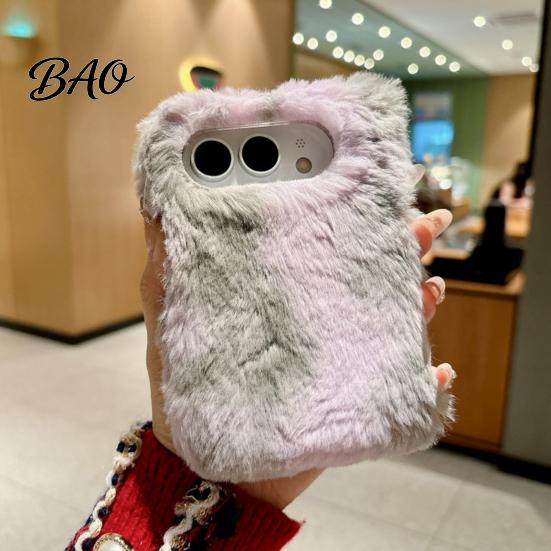 Warm Texture Phone Case Plush for IPhoneDuo, Fuzzy Gradient Color Cover with Soft Touch Autumn Full Protection, Cute Shockproof Foldable Shell, Winter