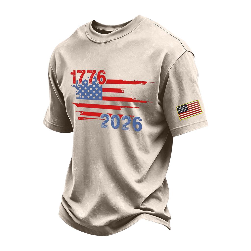 Men's Vintage Washed Crew Neck Short Sleeve T Shirt Independence Day Graphic Print Casual Fit Soft Fabric Comfortable Wear