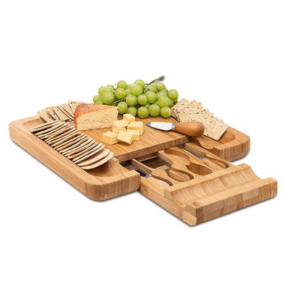 Charcuterie Boards Gift Set with 4 Cheese Knives Large Square Bamboo Cheese Boards with Hidden