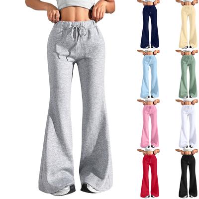 Damen Mode Lose Kordelzug Taille Einfarbig Cargo Hosen Freizeit Flares