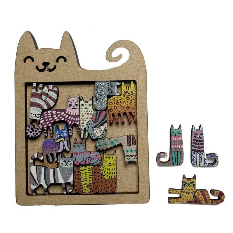 13 Irregular Wooden Cat Puzzles Colorful Cute Puzzle Toys for Children Birthday Gift Brain Teaser Educational Game