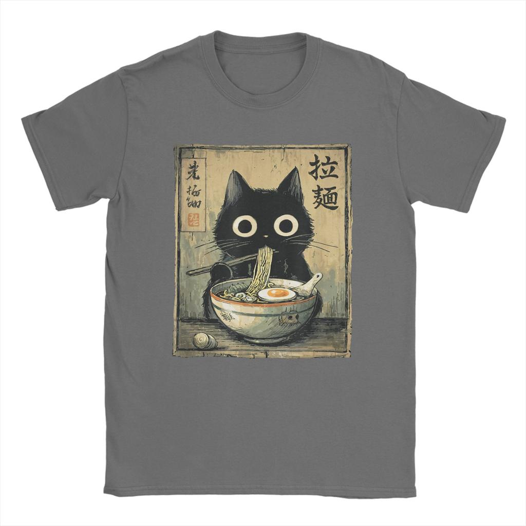 Kawaii RaUnisex Cat Retro Japanese Noodles Artwork Unisex T Shirt Vintage Tee Shirt Short Sleeve O Neck TShirt Cotton Gift Idea Tops