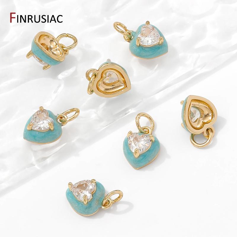14K Gold Platin Messing Emaille Herz Anhänger Für Schmuckherstellung,Eingefasster Zirkon Anhänger Für DIY Halskette Armband Herstellung Zubehör