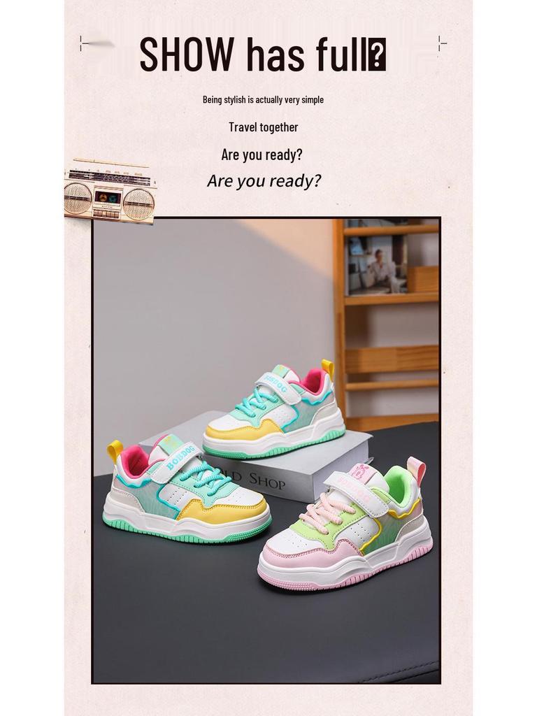 Bobodou Girls' Breathable Leather Canvas Shoes - Versatile Casual Sneakers for Spring and Autumn