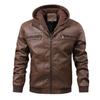 European and American hooded PU leather jacket leather jacket men's new winter warm jacket