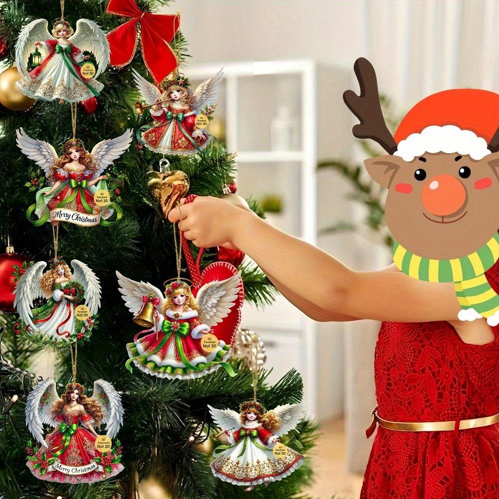 Christmas Angel Wooden Decorative Set, Christmas Decorative Pendant, Winged Holiday Hanging Sign.