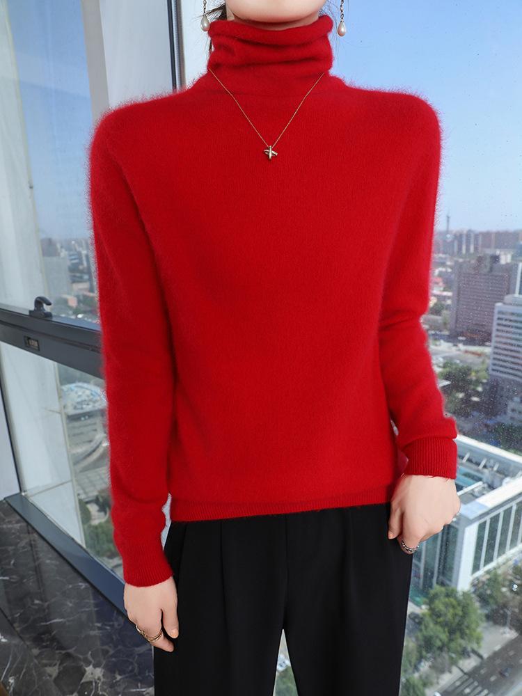 Women's Mink Cashmere Turtleneck Sweater - Short-Sleeved, Loose Fit, Autumn/Winter Warm Knitwear