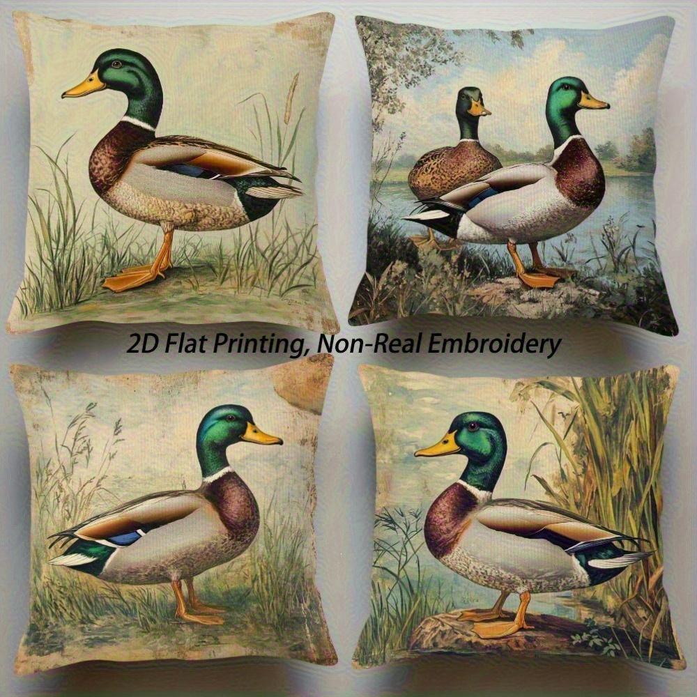 Monika Chen Unisex Vintage Mallard Duck Pillow Covers Wetland Nature Scene Decorative Throw Pillow Cases Rustic Farmhouse Home Decor Cushion Covers
