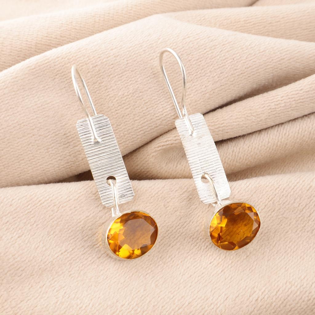 Citrine Gemstone 925 Sterling Silver Jewelry Handmade Earrings 1.9" Women's Gift EE-168-2