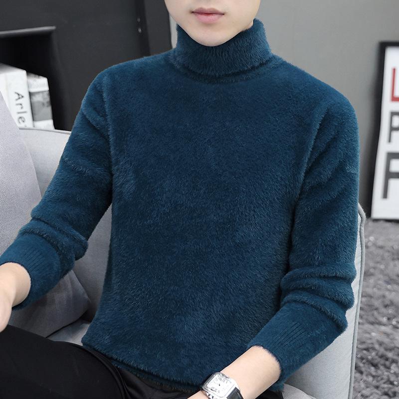 Unisex Mink Velvet High-Neck Sweater: Autumn/Winter Thick Fleece-Lined Knit for Men and Women.