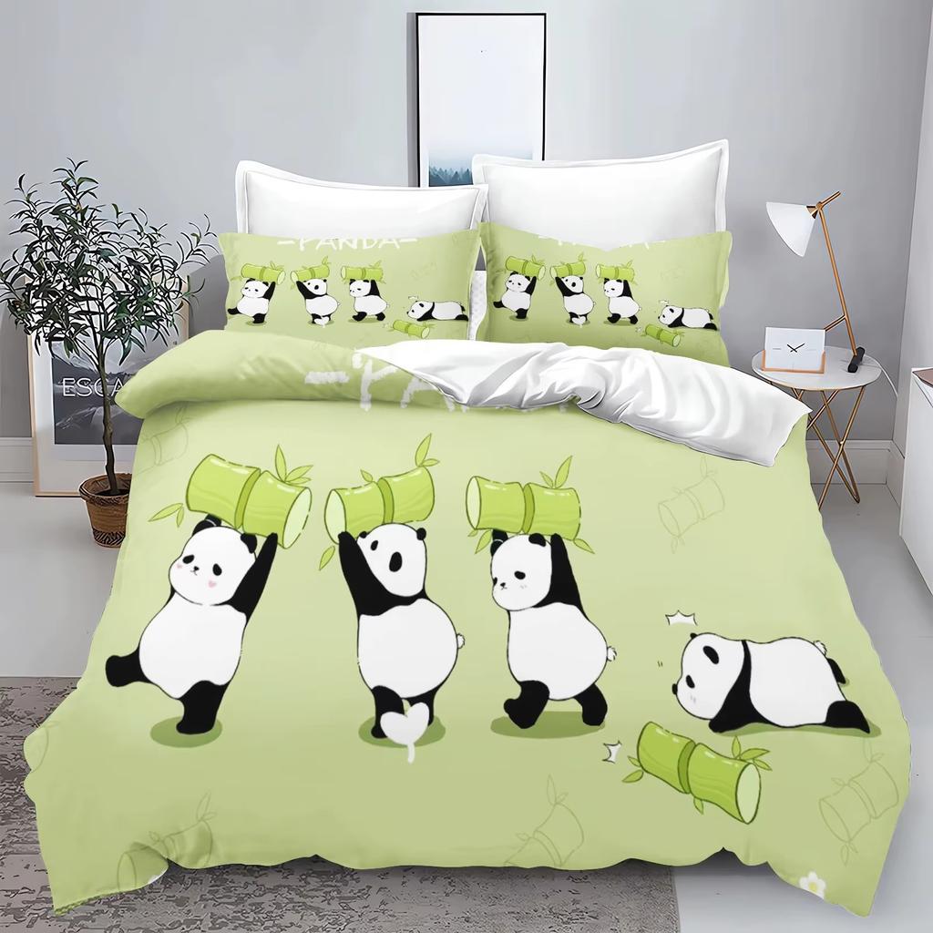 Cute Cartoon Panda 3D Printed Bedding Set Children'S Duvet Cover Pillow Case Set Anime  Polyester Home Decoration