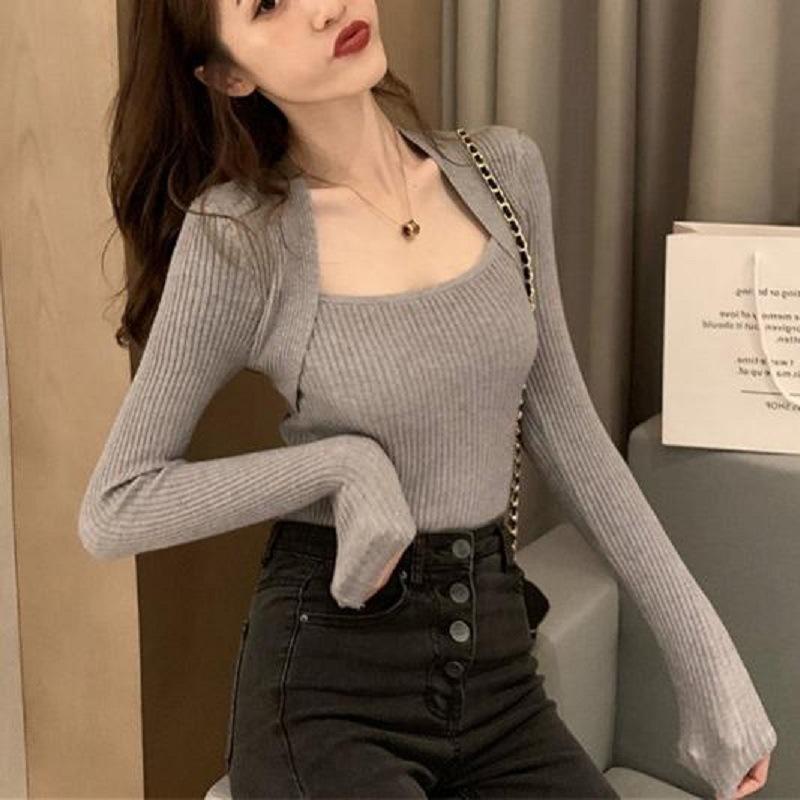 

Осенне-зимний темпераментный топ с длинными рукавами, облегающий, в стиле чистой страсти, женская мода, высококачественный топ с открытой ключицей, нижняя рубашка 48-301 (average size) серый