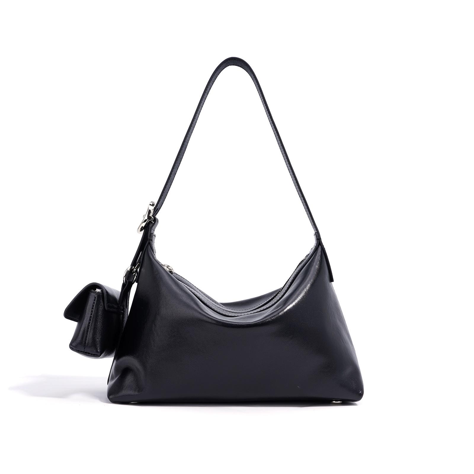 

Niche Top Leather Double-ear Bag Lazy Retro One-shoulder Crossbody Large Capacity Commuting Bag for Women чёрный