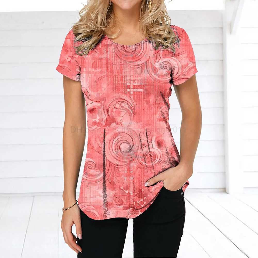 Summer Round Neck 3D Floral Patchwork Print T-shirts Fashionable Casual Short Sleeved Women's T-shirts