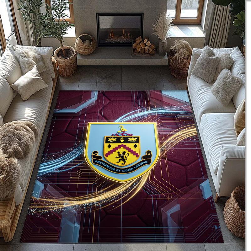 Burnley Football Print Crystal Velvet Rug, Comfortable Water Absorbent Non Slip Indoor Floor Carpet