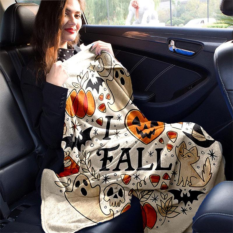 1pc I Heart Fall Halloween Blanket  Soft and Cozy Home Decor Gift for All Seasons, Living Room, Travel, Camping, Car Blankets