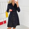 Robe chemise boutonnée à manches longues et simple boutonnage en velours côtelé pour femme