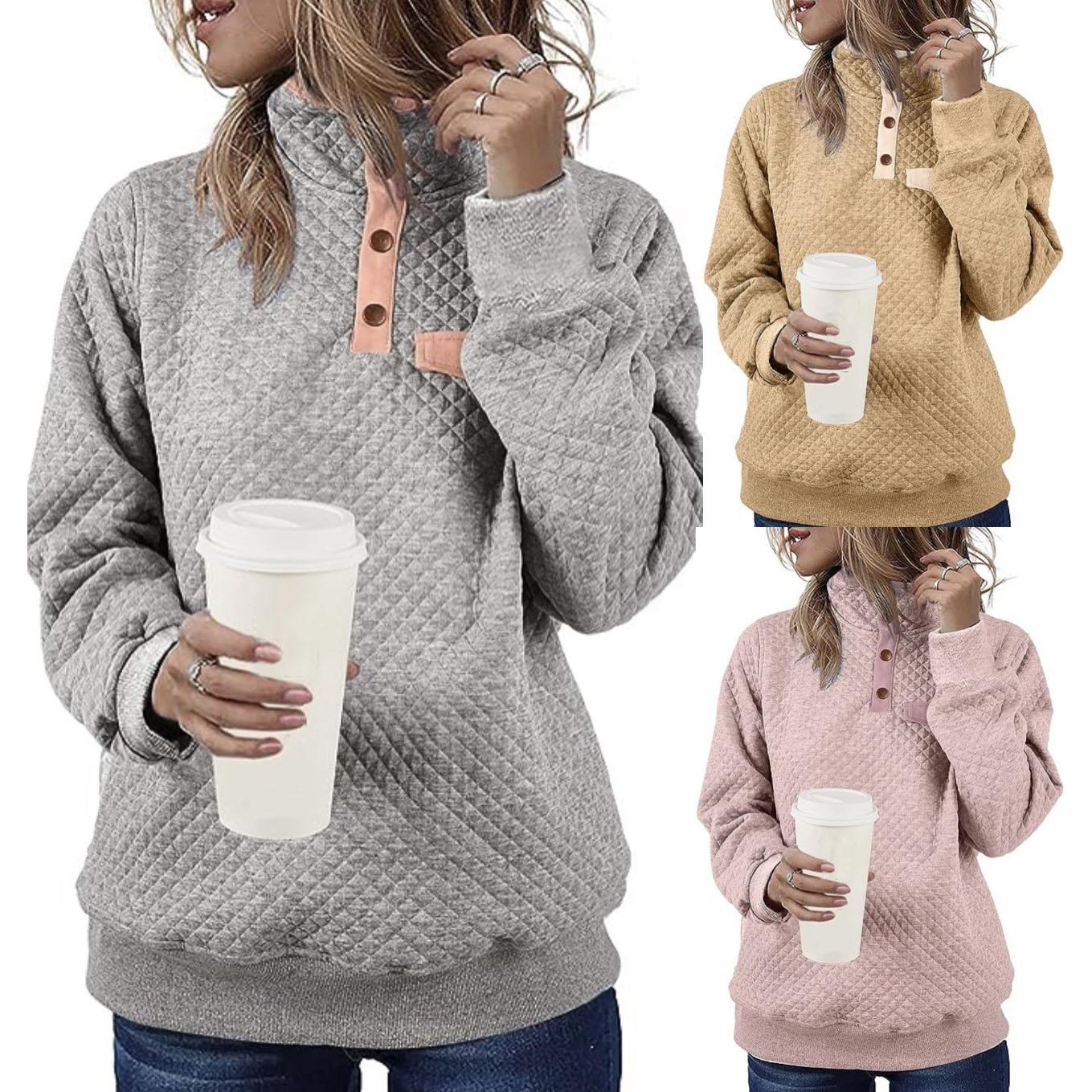 

Женская осенне-зимняя рубашка, стеганый свитшот, пуловер, однобортный топ для женщин