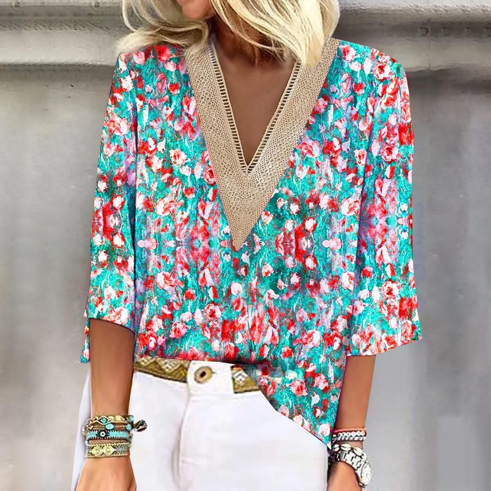 Женская рубашка-блузка Повседневные свободные рубашки с рукавами 3/4 и кружевной отделкой — фото 10