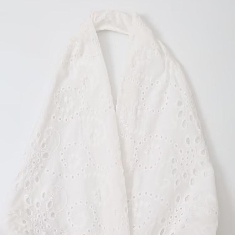 Chic Hollow Embroidery Halter Neck Backless Dress