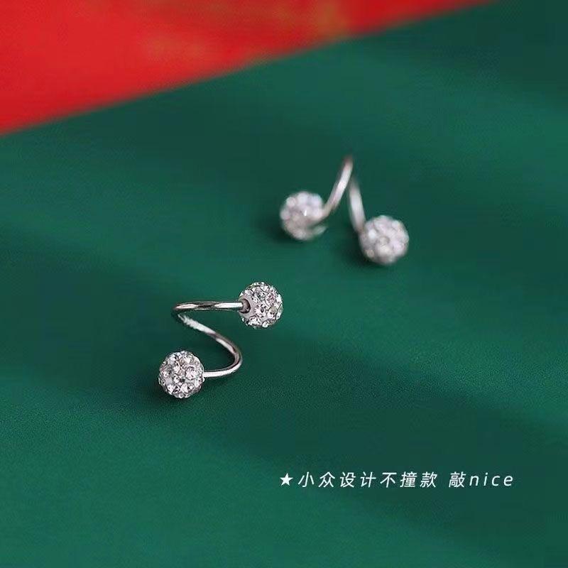 Super flash full diamond stud earrings female thread screw buckle personalized fashion earbone nails sleep free to remove clay ball 