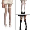 Sheer Patchwork Pattern Pantyhose Sweet Ribbon Bows Accent Tights for Women Mock Knee High Stockings Leggings Hosiery