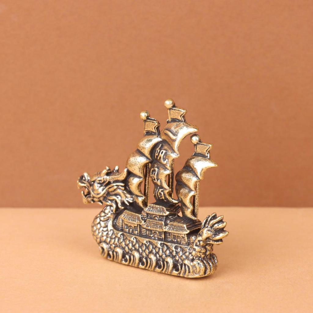 Brass Dragon Ship Ornament - Smooth Sailing Decoration for Home or Office