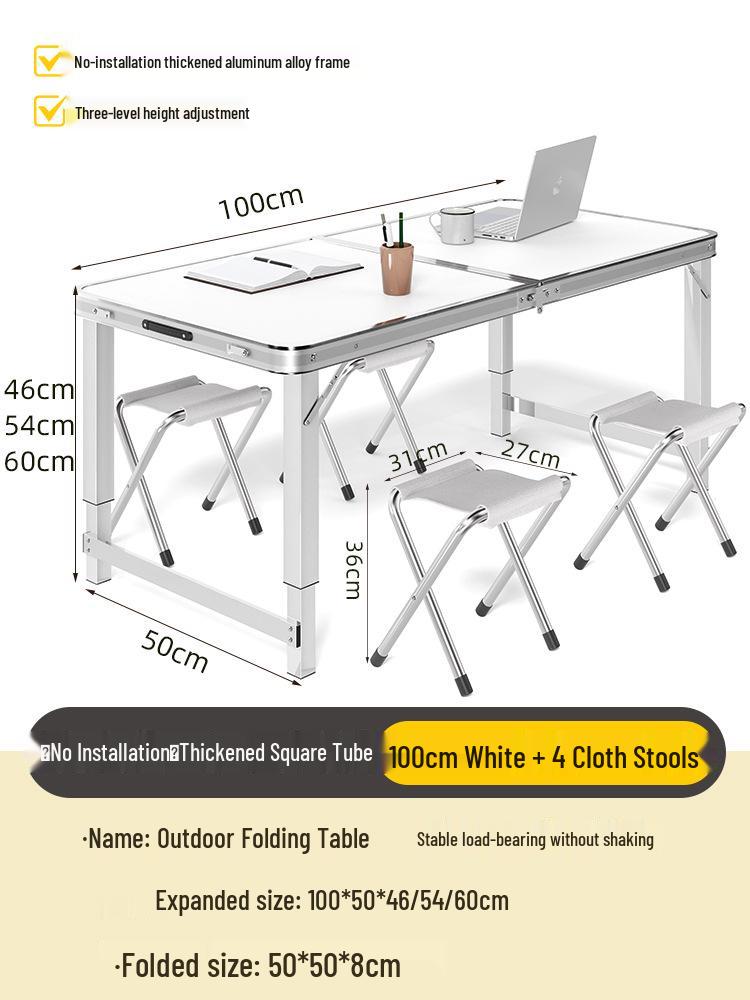 Adjustable Height Aluminum Folding Picnic Table & Chairs Set for Outdoor Camping & BBQ