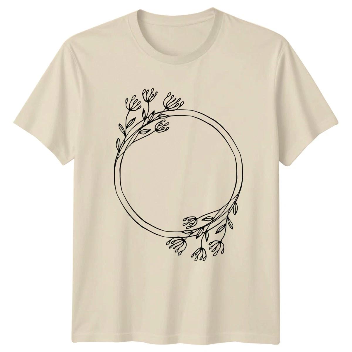 Minimalist Botanical Wildflower Wreath Outline T-Shirt Hand Drawn Floral Nature XXL
