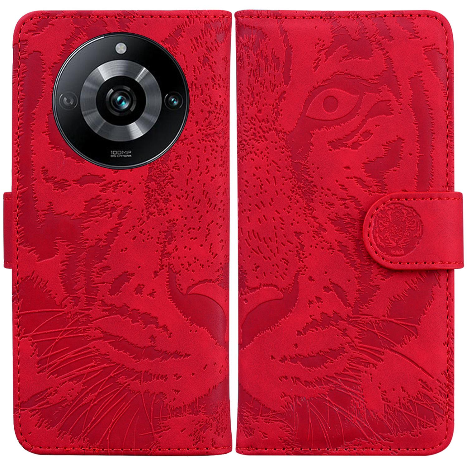 

For Realme 11 Pro 5G/11 Pro+ 5G/Narzo 60 Pro 5G Case PU Leather Tiger Imprinted Phone Cover Red