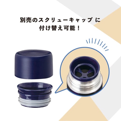 Atlas AW-601NV Water Bottle, 640ml Capacity, Cold/Hot Water Insulation, Lightweight, Vacuum Insulated, Double Stainless Steel, One-Touch Mug, Navy Blu