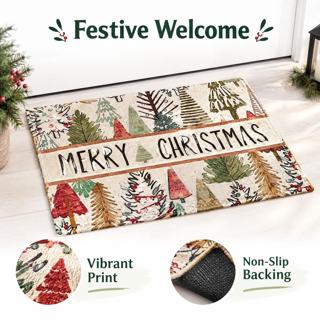 Christmas Placemats Linen Print Stain- Heat- Table Mats for Dining and Party Decoration