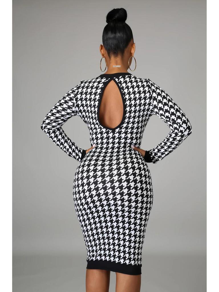 H208 European Spring/Autumn Women's Long Sleeve Irregular Print Dress