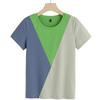 2026 Spring/Summer Women's Color Block Round Neck Stylish Patchwork T-Shirt, Short Sleeve 6919