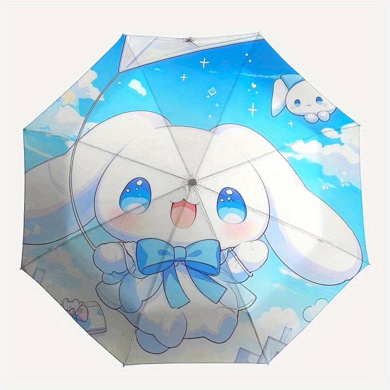 Kawaii,Rabbit Automatic Folding Umbrella Simple 8 Rib Design, Bright Cartoon Pattern, Durable Iron Frame, Suitable For Travel, Outdoor, Beac